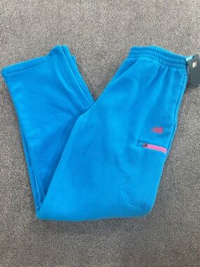 New Balance Bright Blue Fleece Joggers with Pink Zip Accent